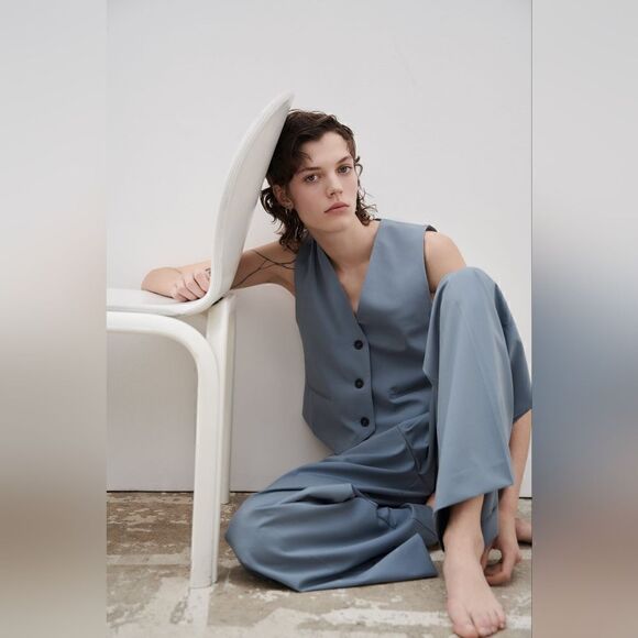 ZARA BLUE BUTTON TAILORED VEST - Picture 10 of 12